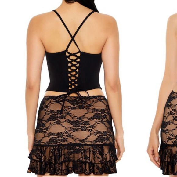 Black Lace-Up back crop corset tank top - Picture 1 of 6